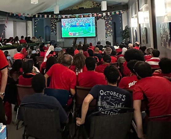 Crowd watching World Cup together